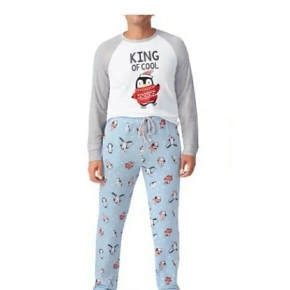King of Cool Penguins Mens’s Pajama Set, M - Picture 1 of 5